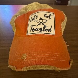Orange Distressed Cap with Fun Graphic